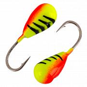 Фото капля с отверстием и лыской d 5,0 мм, вес 1,9 гр, красно-лимонная с полосками /10 шт/